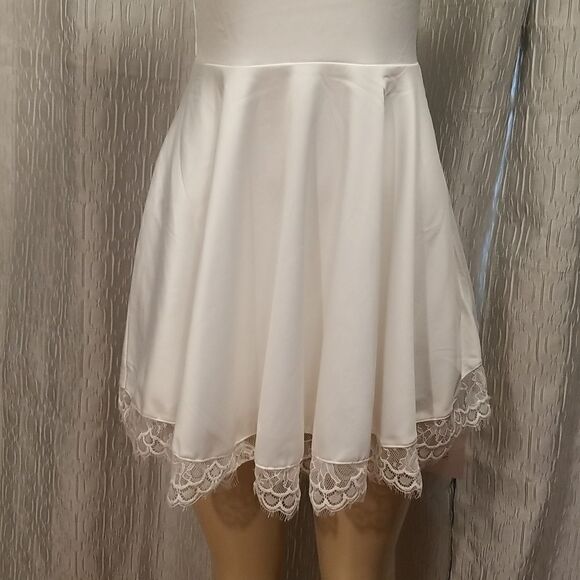 Women's Satin Lace Strap Mini Dress Square Neck Flowy A-Line Ruffle Swing Casual - Picture 5 of 15